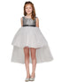 Big Girls Silver Sequin Tulle Belt High Low Christmas Dress 8-12 - SophiasStyle.com